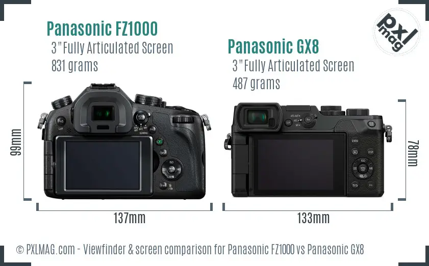 Panasonic FZ1000 vs Panasonic GX8 Screen and Viewfinder comparison