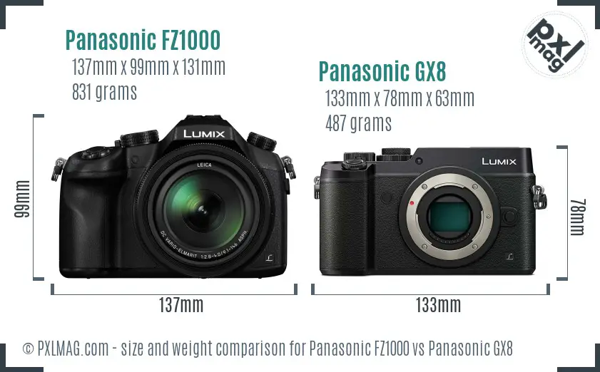 Panasonic FZ1000 vs Panasonic GX8 size comparison