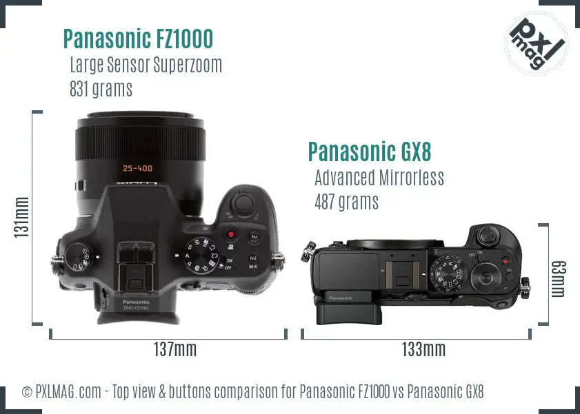 Panasonic FZ1000 vs Panasonic GX8 top view buttons comparison