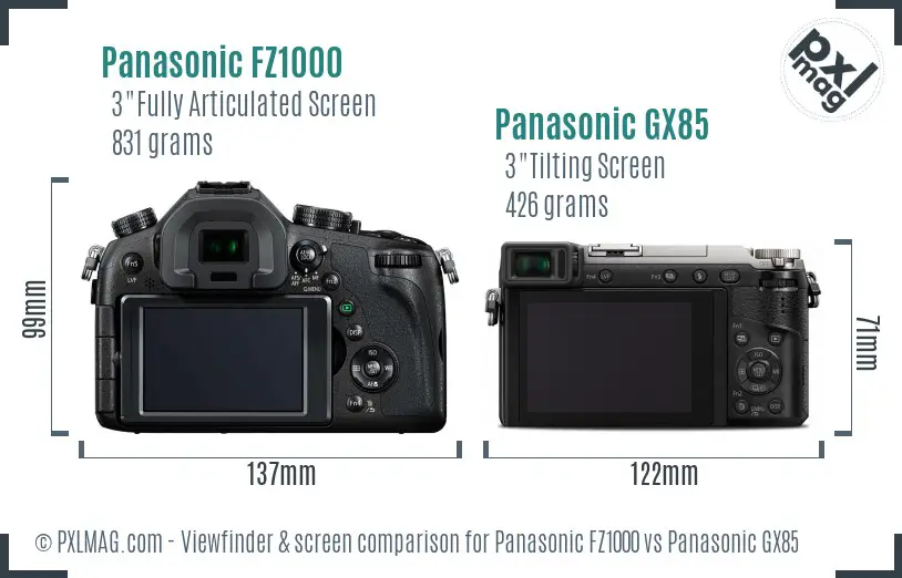 Panasonic FZ1000 vs Panasonic GX85 Screen and Viewfinder comparison