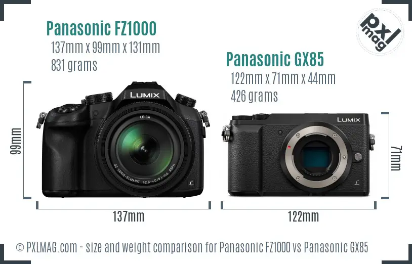 Panasonic FZ1000 vs Panasonic GX85 size comparison