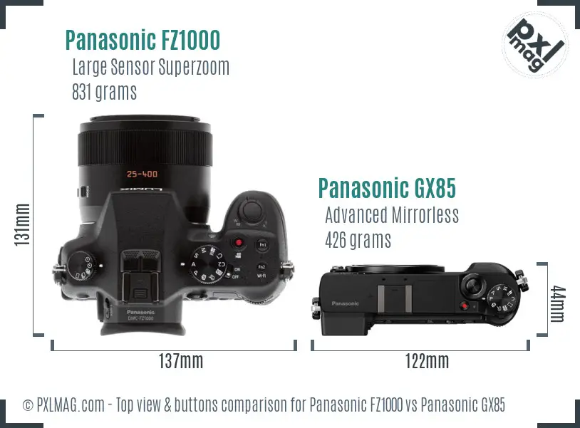 Panasonic FZ1000 vs Panasonic GX85 top view buttons comparison