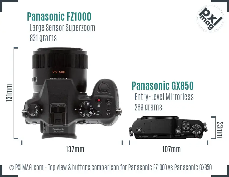 Panasonic FZ1000 vs Panasonic GX850 top view buttons comparison