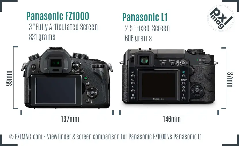 Panasonic FZ1000 vs Panasonic L1 Screen and Viewfinder comparison