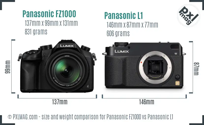 Panasonic FZ1000 vs Panasonic L1 size comparison