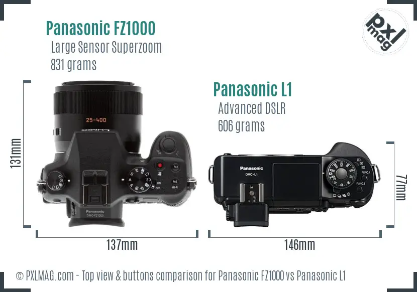 Panasonic FZ1000 vs Panasonic L1 top view buttons comparison