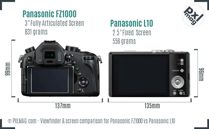 Panasonic FZ1000 vs Panasonic L10 Screen and Viewfinder comparison