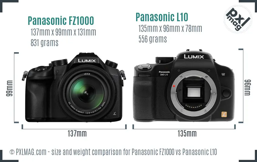Panasonic FZ1000 vs Panasonic L10 size comparison