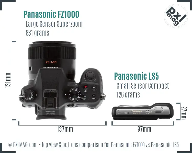 Panasonic FZ1000 vs Panasonic LS5 top view buttons comparison