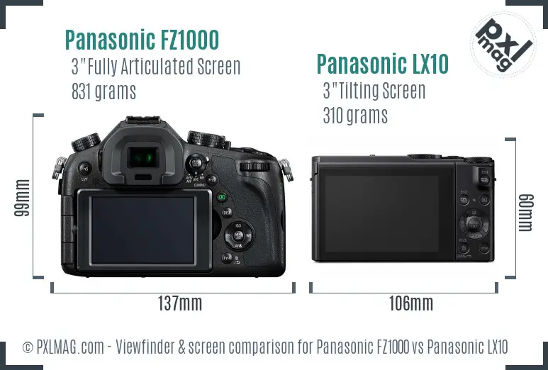 Panasonic FZ1000 vs Panasonic LX10 Screen and Viewfinder comparison