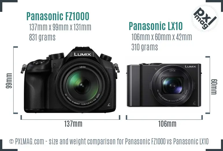Panasonic FZ1000 vs Panasonic LX10 size comparison