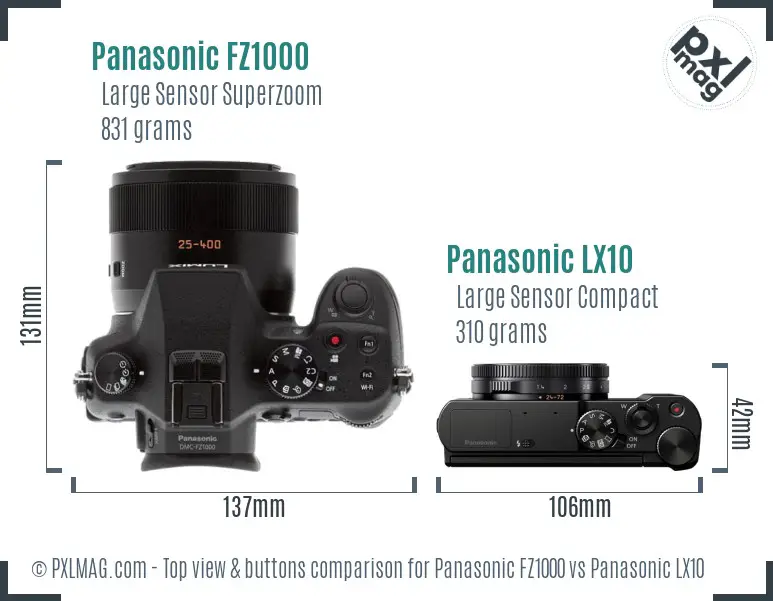 Panasonic FZ1000 vs Panasonic LX10 top view buttons comparison