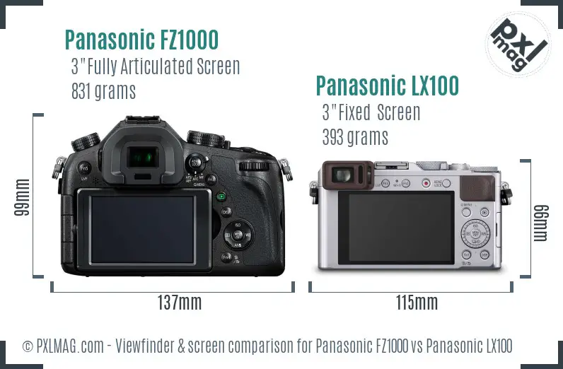 Panasonic FZ1000 vs Panasonic LX100 Screen and Viewfinder comparison