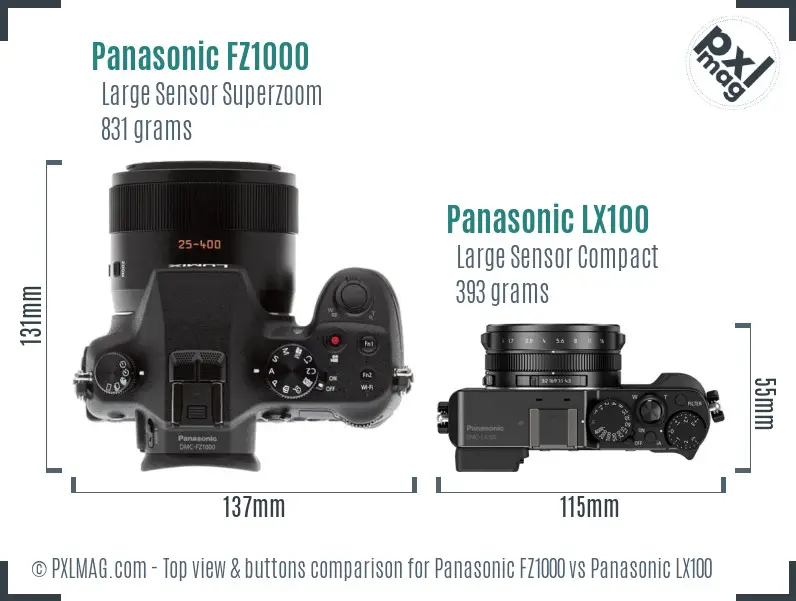 Panasonic FZ1000 vs Panasonic LX100 top view buttons comparison