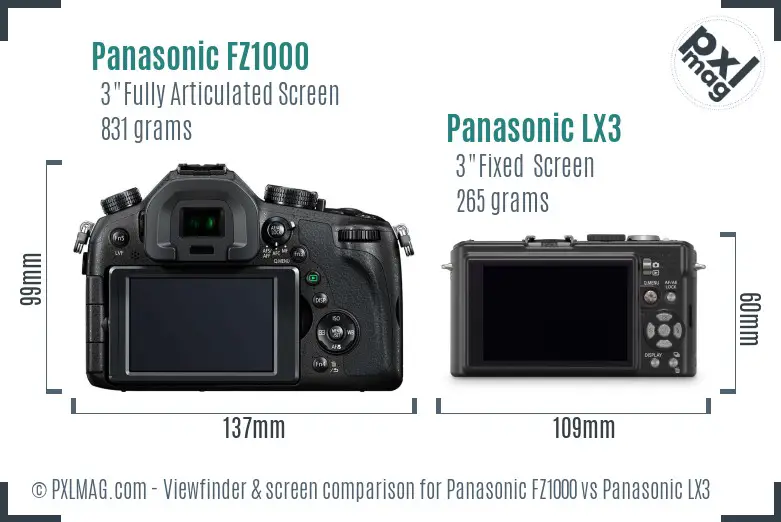Panasonic FZ1000 vs Panasonic LX3 Screen and Viewfinder comparison