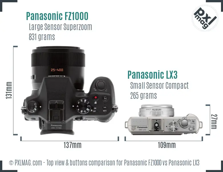Panasonic FZ1000 vs Panasonic LX3 top view buttons comparison