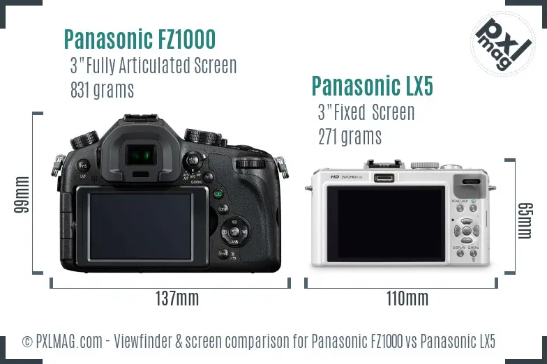 Panasonic FZ1000 vs Panasonic LX5 Screen and Viewfinder comparison