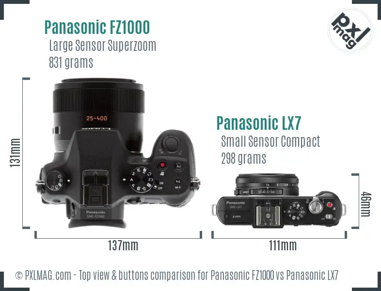 Panasonic FZ1000 vs Panasonic LX7 top view buttons comparison