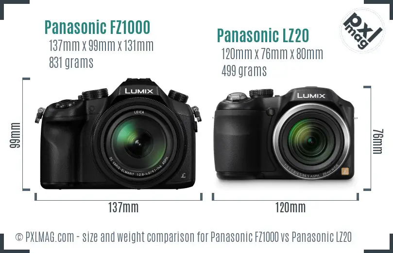 Panasonic FZ1000 vs Panasonic LZ20 size comparison