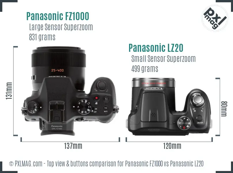 Panasonic FZ1000 vs Panasonic LZ20 top view buttons comparison