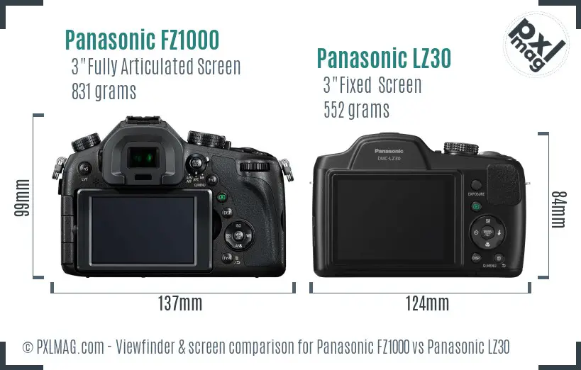 Panasonic FZ1000 vs Panasonic LZ30 Screen and Viewfinder comparison