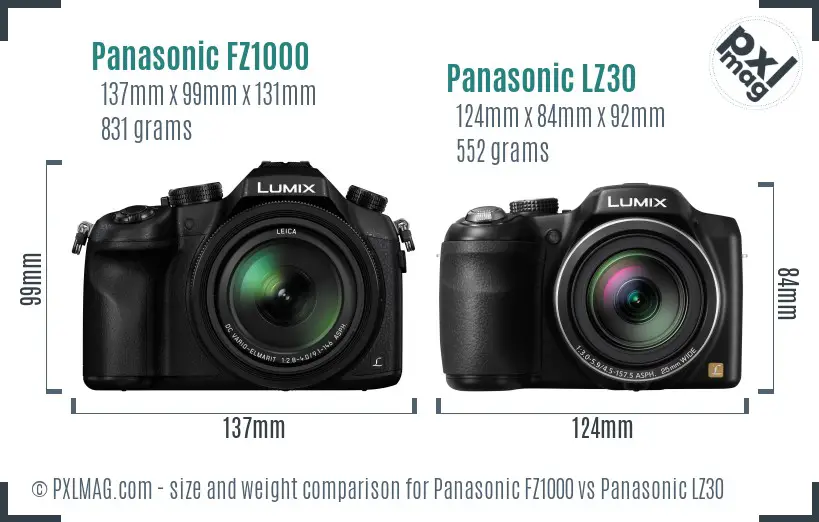 Panasonic FZ1000 vs Panasonic LZ30 size comparison
