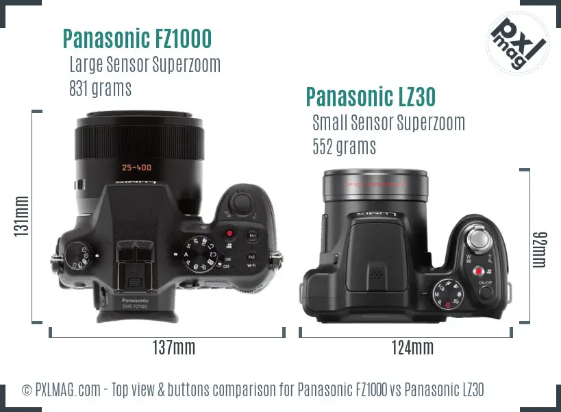 Panasonic FZ1000 vs Panasonic LZ30 top view buttons comparison