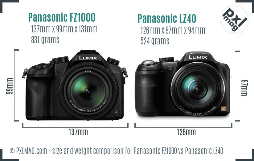 Panasonic FZ1000 vs Panasonic LZ40 size comparison