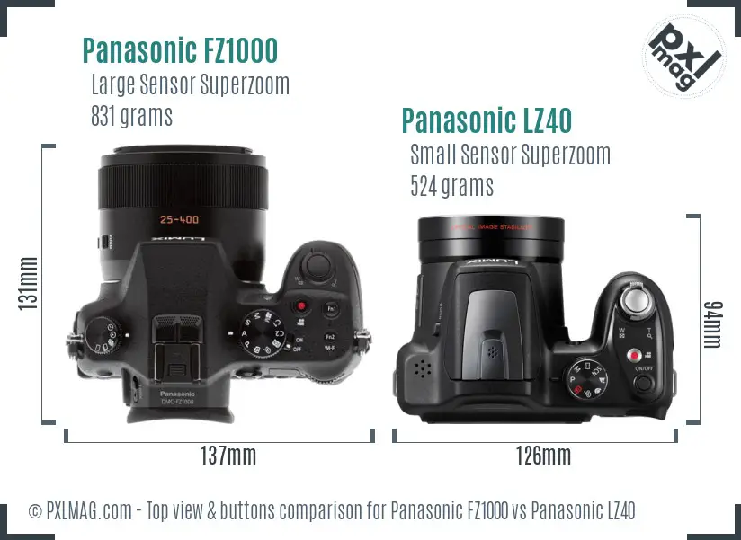 Panasonic FZ1000 vs Panasonic LZ40 top view buttons comparison