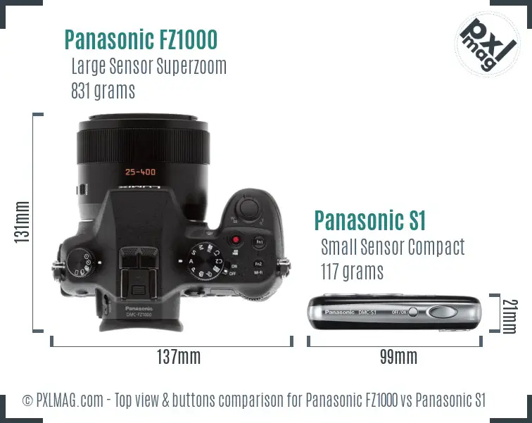 Panasonic FZ1000 vs Panasonic S1 top view buttons comparison