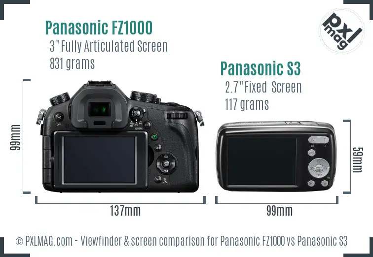 Panasonic FZ1000 vs Panasonic S3 Screen and Viewfinder comparison
