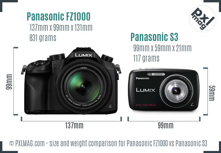 Panasonic FZ1000 vs Panasonic S3 size comparison