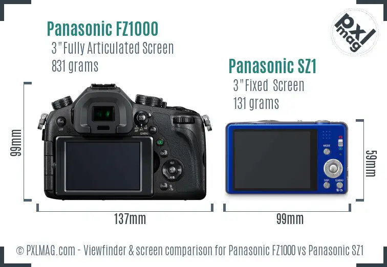 Panasonic FZ1000 vs Panasonic SZ1 Screen and Viewfinder comparison