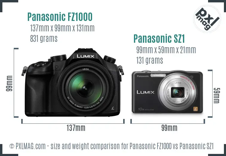 Panasonic FZ1000 vs Panasonic SZ1 size comparison