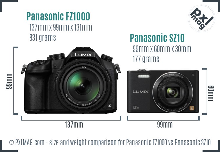 Panasonic FZ1000 vs Panasonic SZ10 size comparison