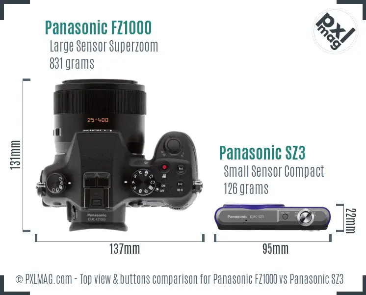 Panasonic FZ1000 vs Panasonic SZ3 top view buttons comparison
