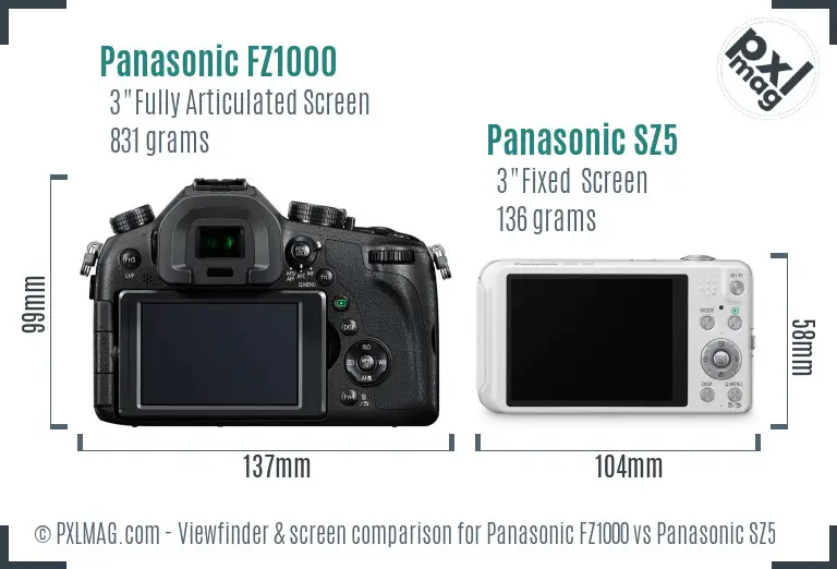 Panasonic FZ1000 vs Panasonic SZ5 Screen and Viewfinder comparison