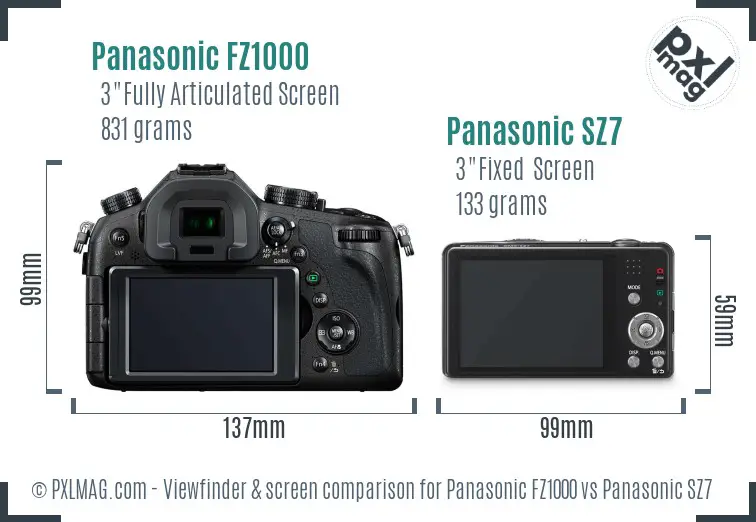 Panasonic FZ1000 vs Panasonic SZ7 Screen and Viewfinder comparison