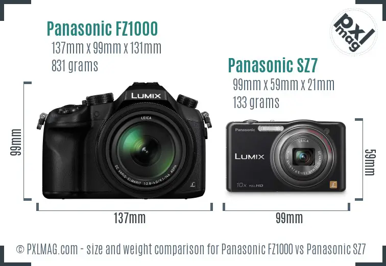 Panasonic FZ1000 vs Panasonic SZ7 size comparison