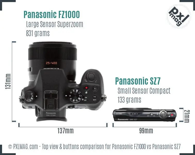 Panasonic FZ1000 vs Panasonic SZ7 top view buttons comparison