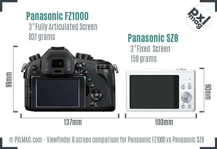 Panasonic FZ1000 vs Panasonic SZ8 Screen and Viewfinder comparison