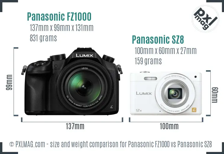 Panasonic FZ1000 vs Panasonic SZ8 size comparison