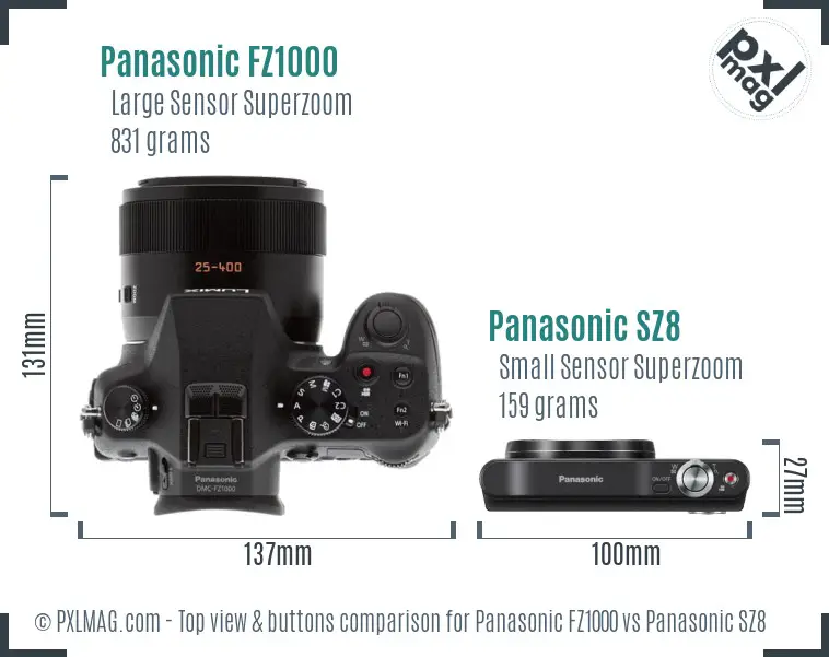 Panasonic FZ1000 vs Panasonic SZ8 top view buttons comparison