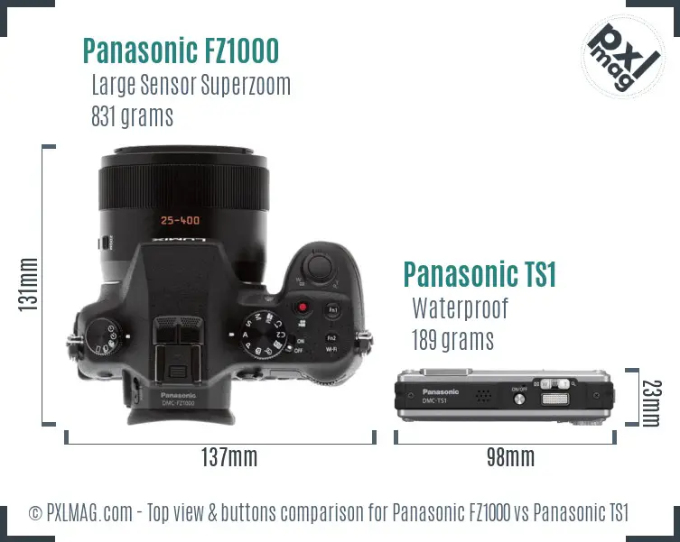 Panasonic FZ1000 vs Panasonic TS1 top view buttons comparison