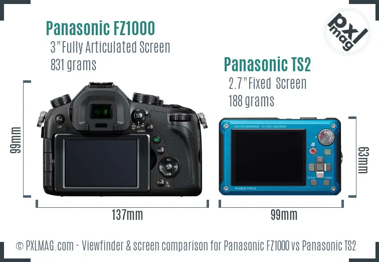Panasonic FZ1000 vs Panasonic TS2 Screen and Viewfinder comparison