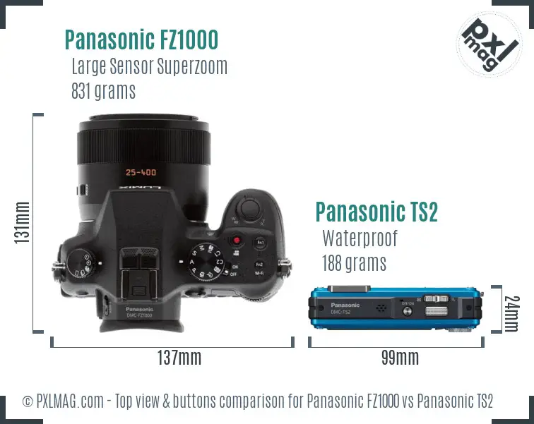 Panasonic FZ1000 vs Panasonic TS2 top view buttons comparison