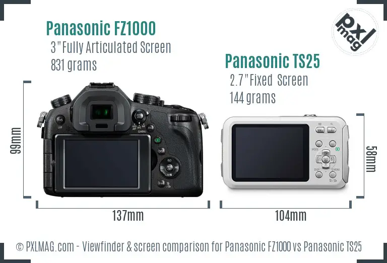 Panasonic FZ1000 vs Panasonic TS25 Screen and Viewfinder comparison