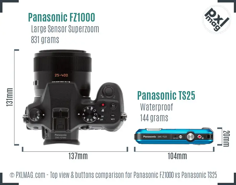 Panasonic FZ1000 vs Panasonic TS25 top view buttons comparison