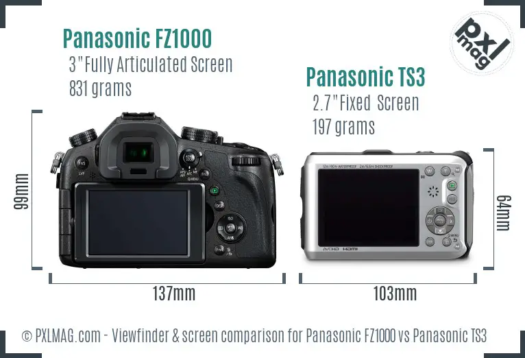 Panasonic FZ1000 vs Panasonic TS3 Screen and Viewfinder comparison