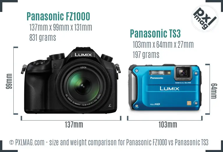 Panasonic FZ1000 vs Panasonic TS3 size comparison